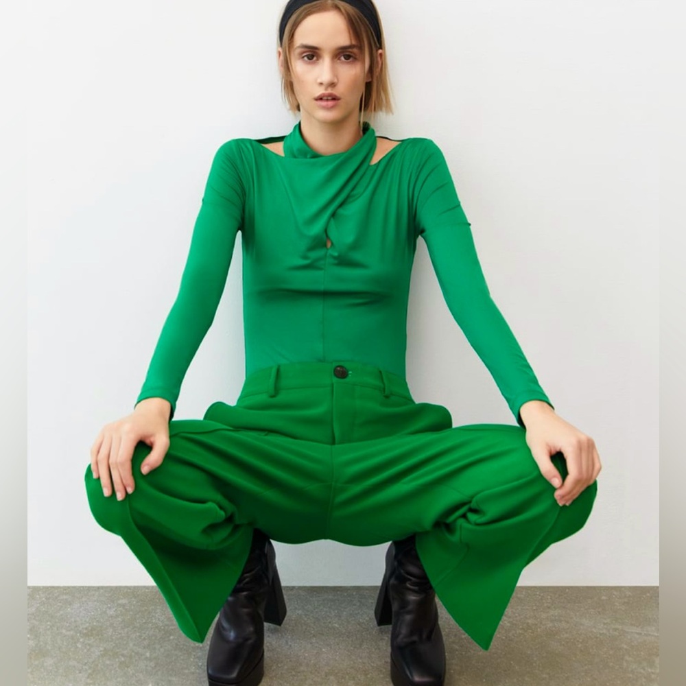 ZARA Green Wide Leg Pants